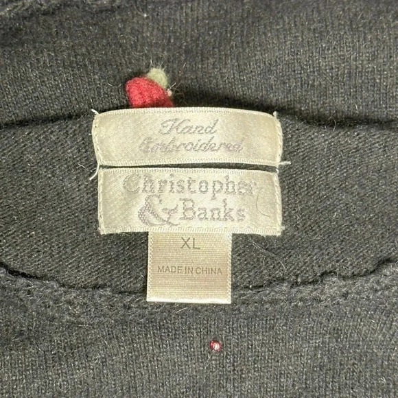 Christopher Banks Vintage Womens Sweater Black Floral Embroidered Beaded XL - Picture 7 of 8
